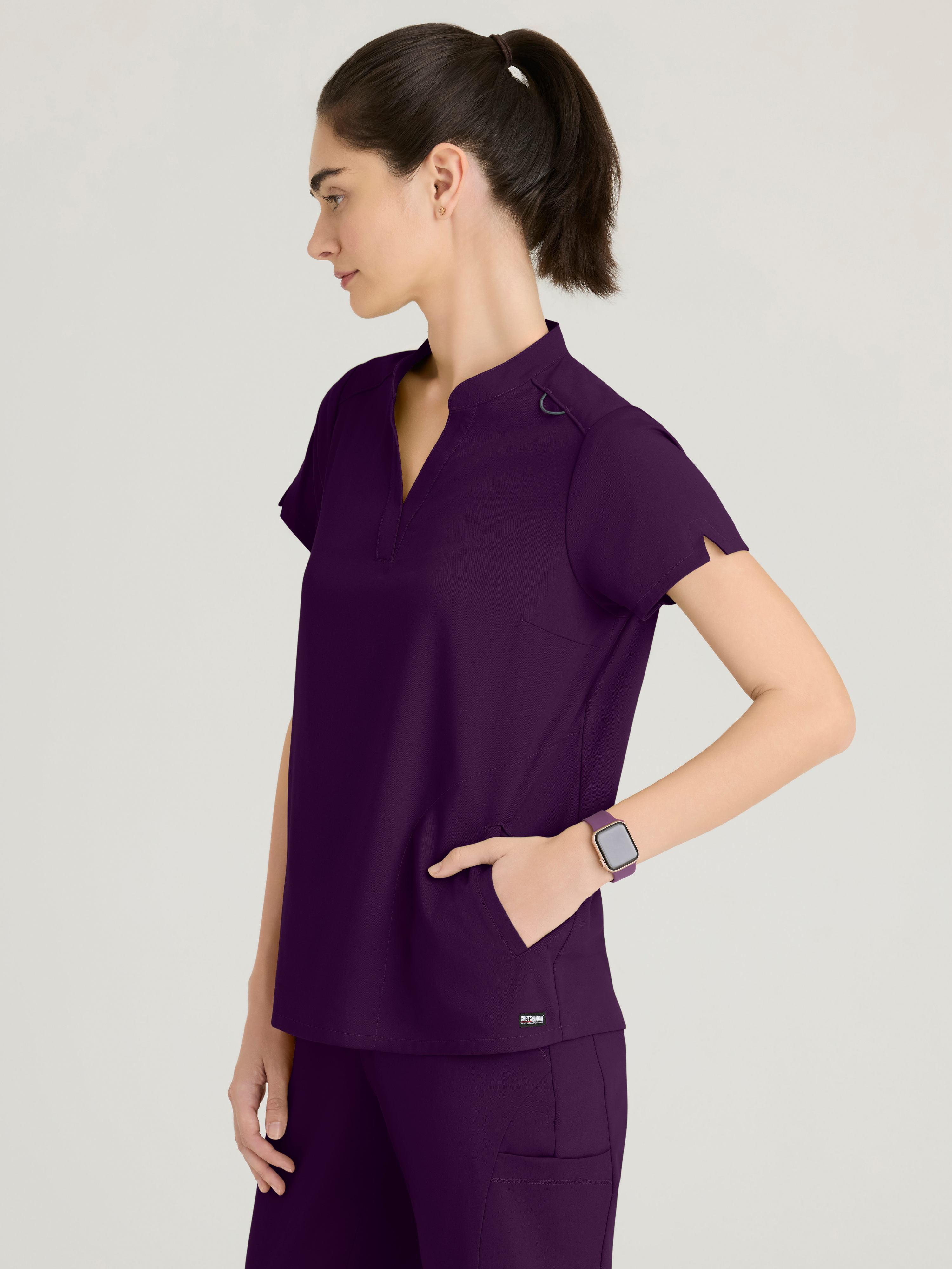 Avery 2-Pocket Banded Collar Top Grey's Anatomy™ by BARCO® Spandex Stretch