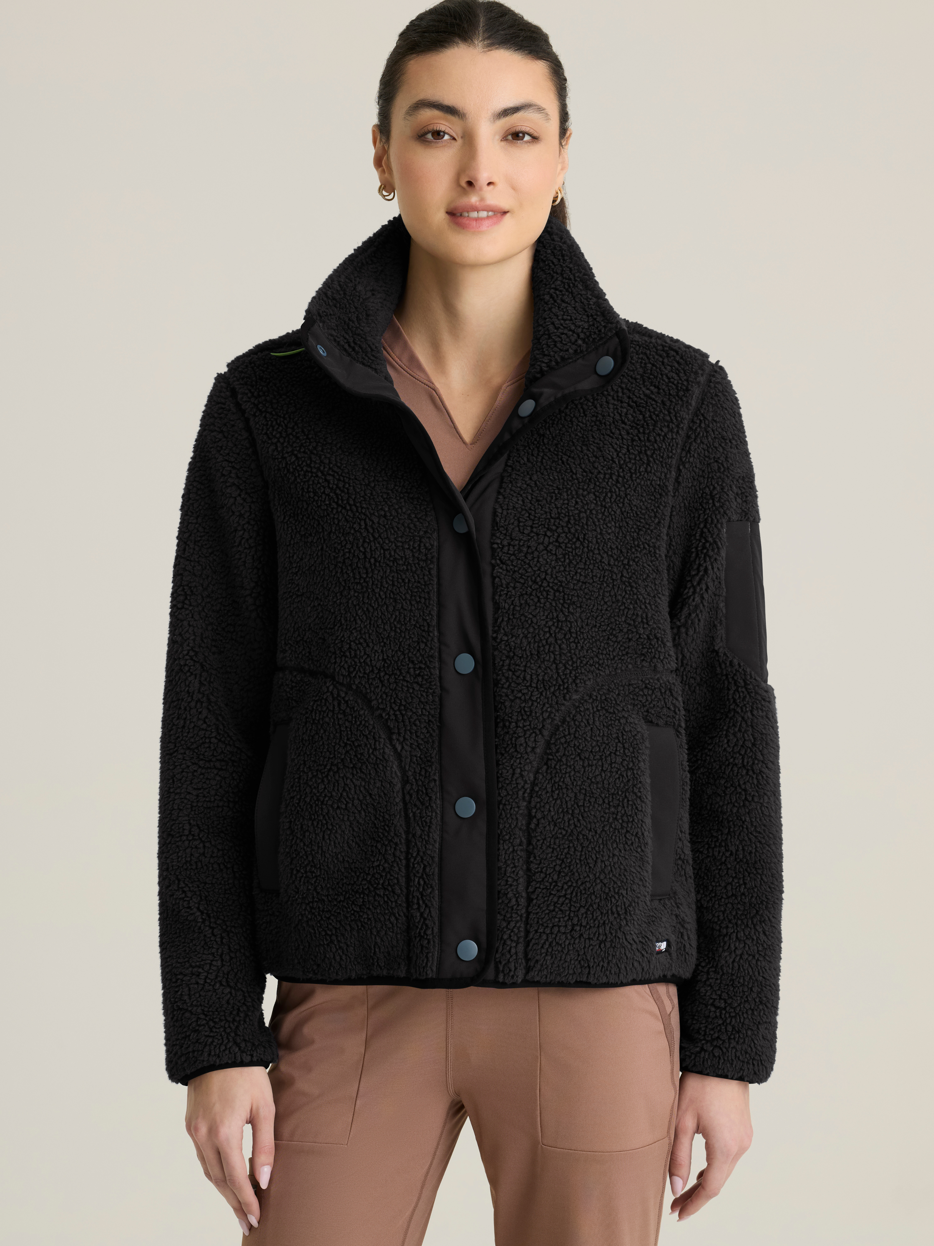 Carol Women's 5-Pocket Mock Neck Snap Front Jacket Grey's Anatomy™ by Barco Spandex Stretch