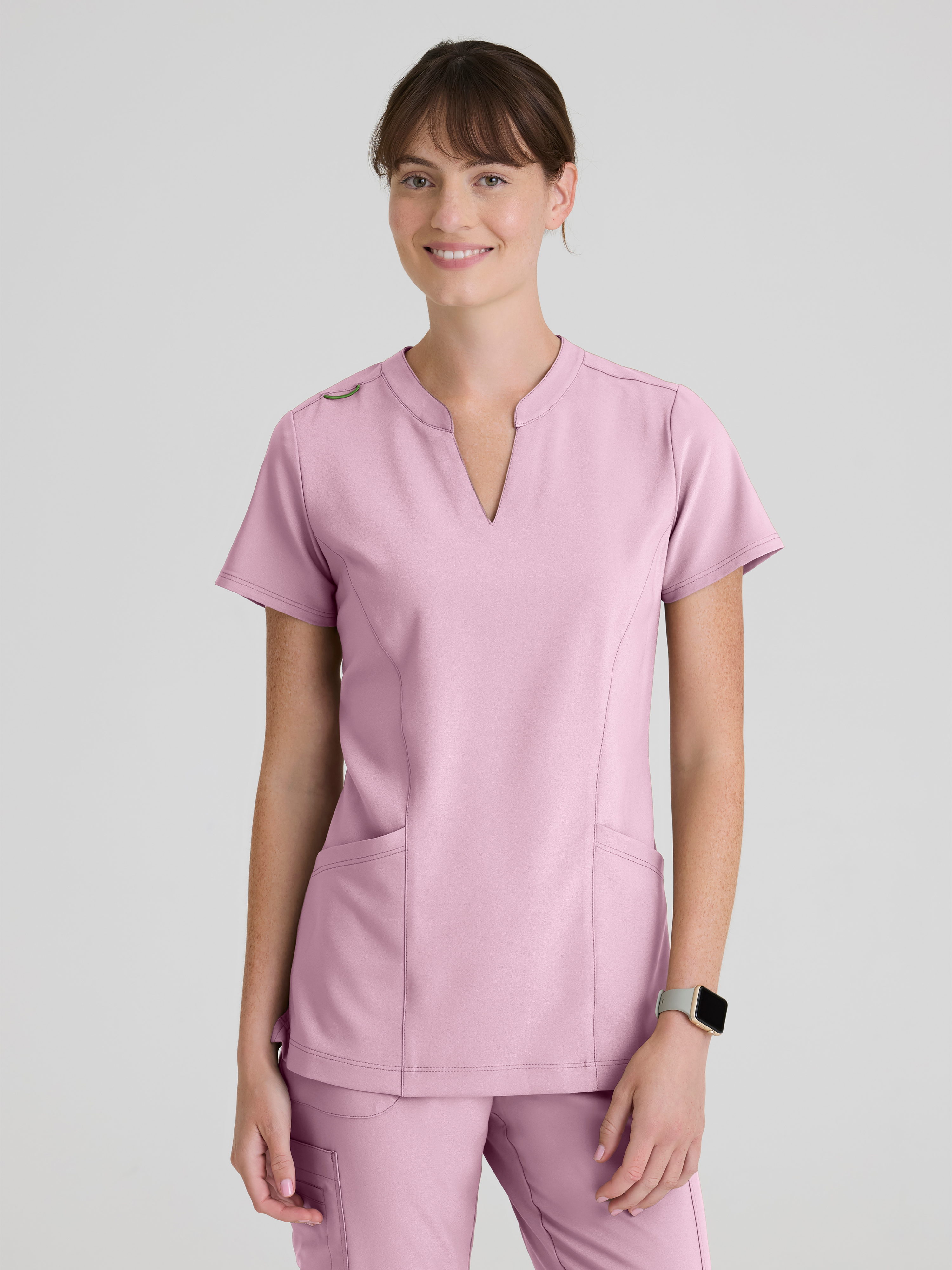 Sky 2-Pocket Banded Notched Neck Top Grey's Anatomy™ by BARCO® Evolve