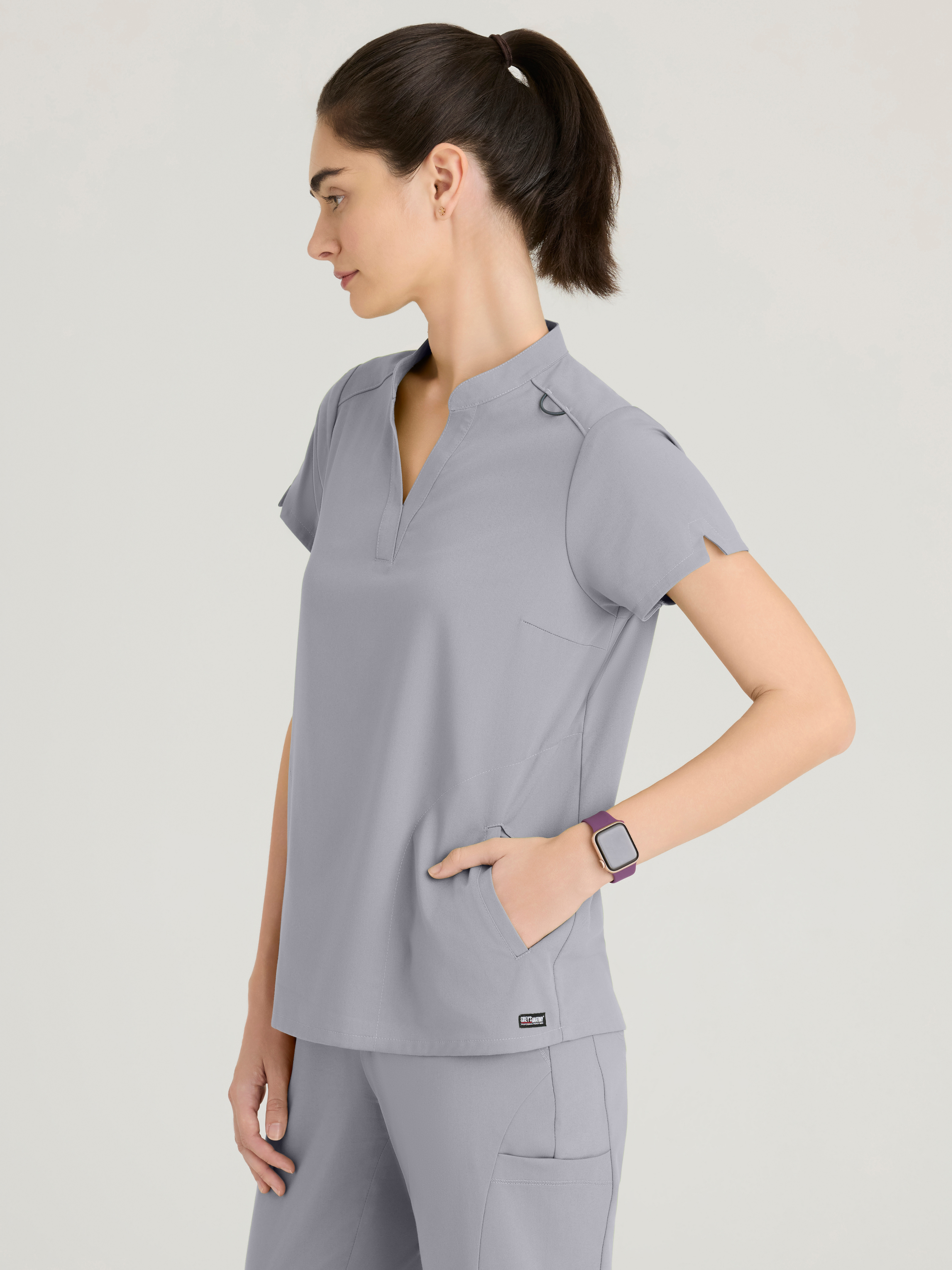 Avery 2-Pocket Banded Collar Top Grey's Anatomy™ by BARCO® Spandex Stretch