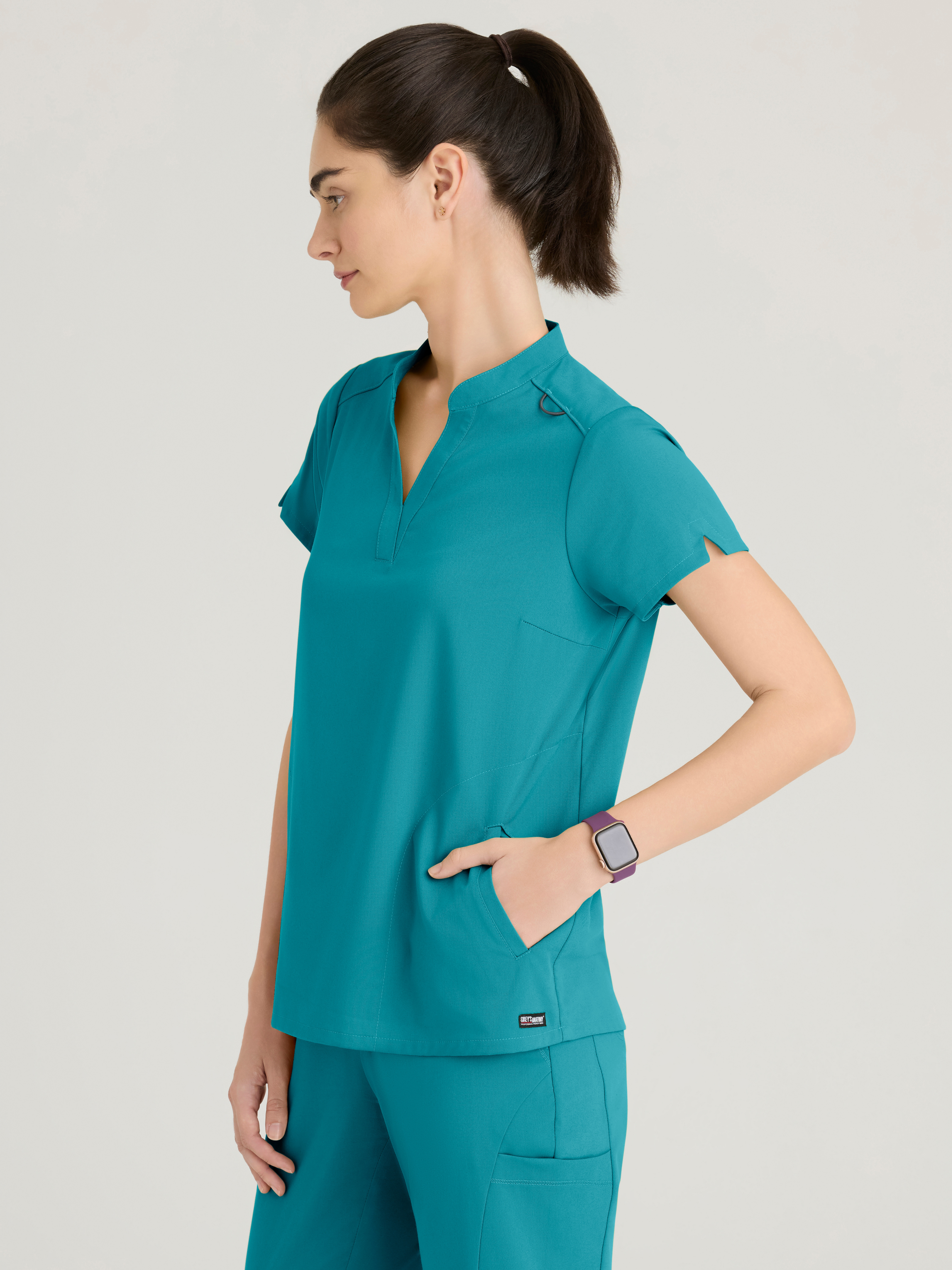Avery 2-Pocket Banded Collar Top Grey's Anatomy™ by BARCO® Spandex Stretch