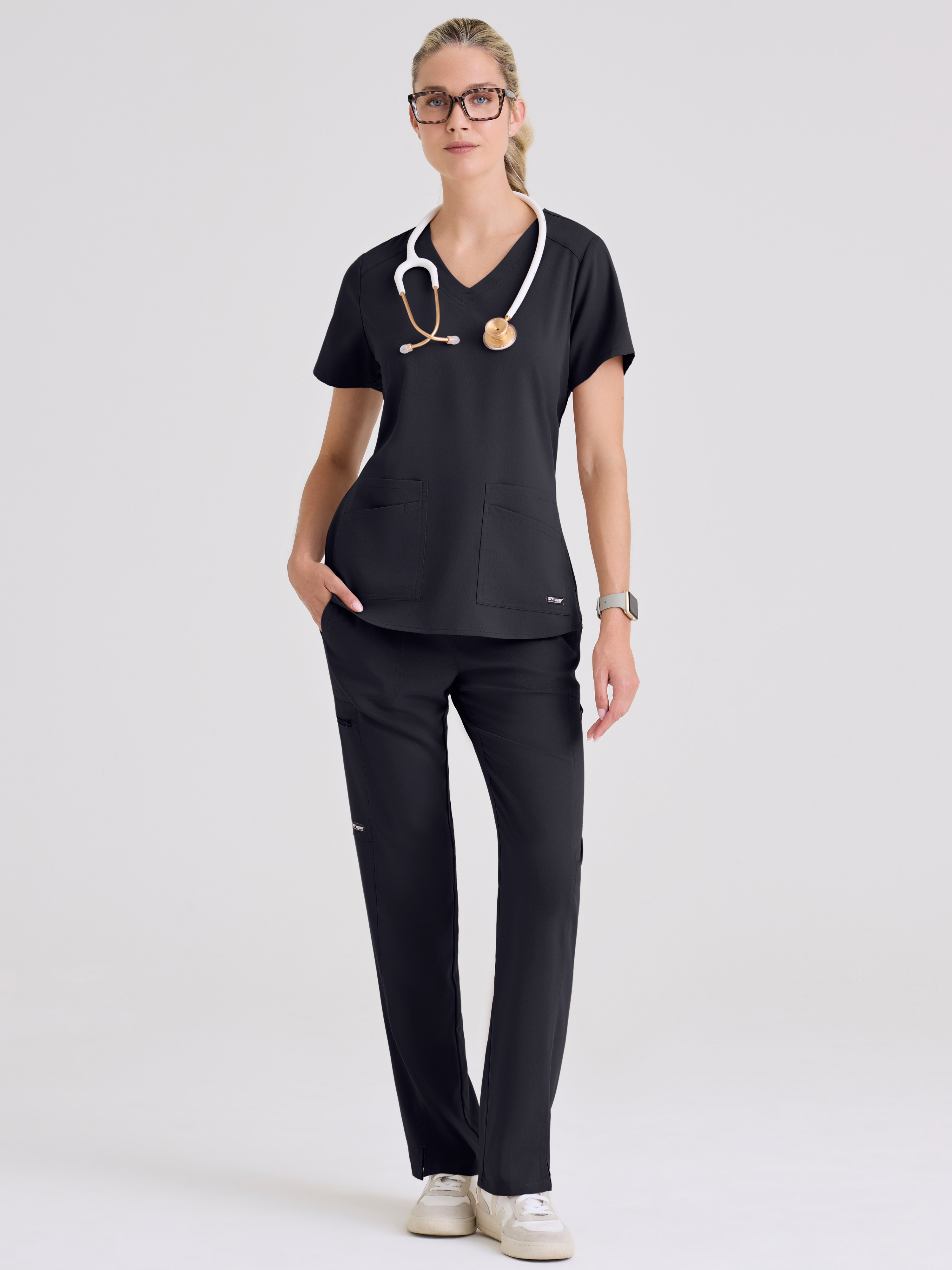 Emma 4-Pocket V-Neck Scrub Top Grey's Anatomy™ by BARCO® Spandex Stretch