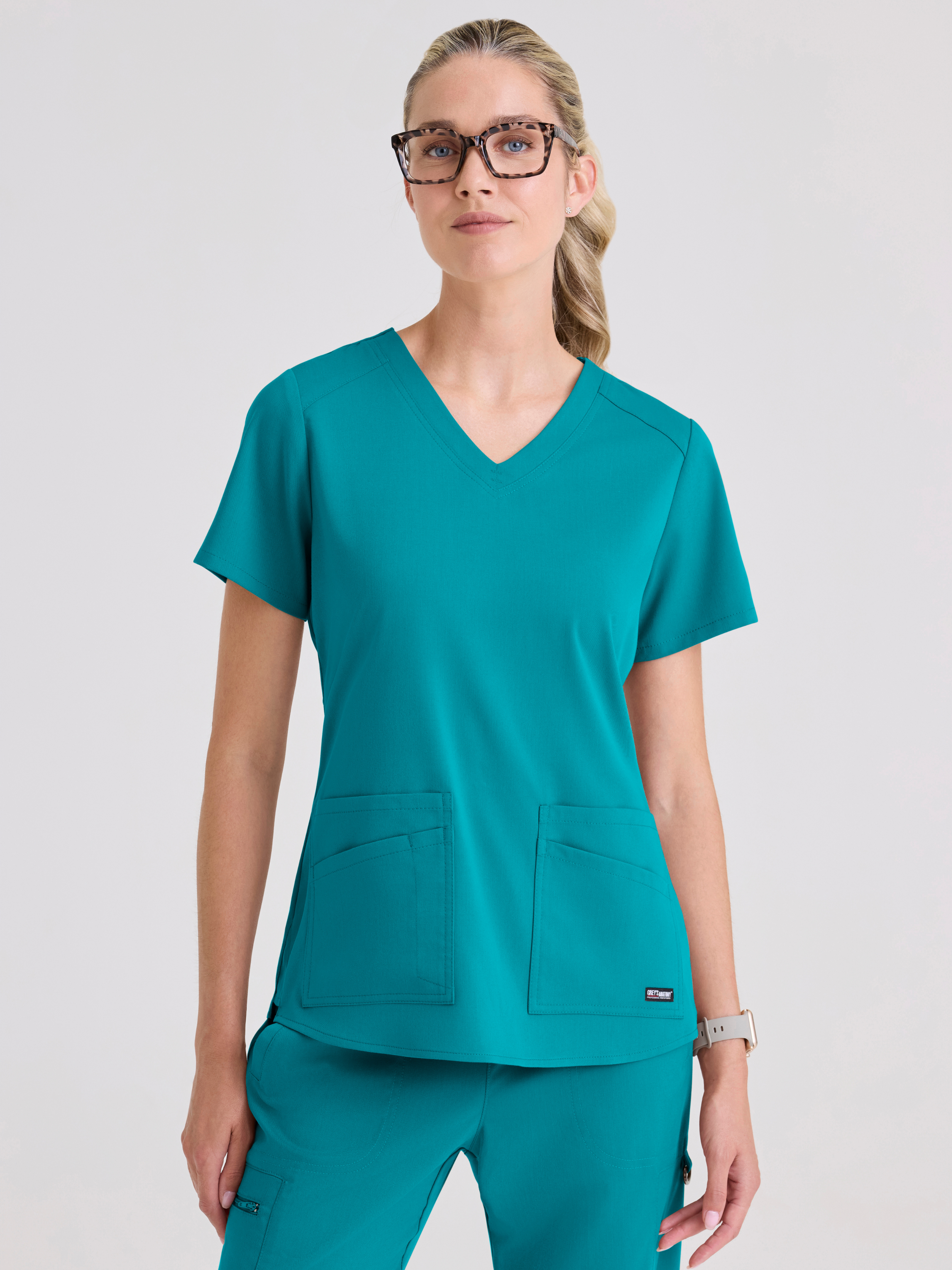 Emma 4-Pocket V-Neck Scrub Top Grey's Anatomy™ by BARCO® Spandex Stretch