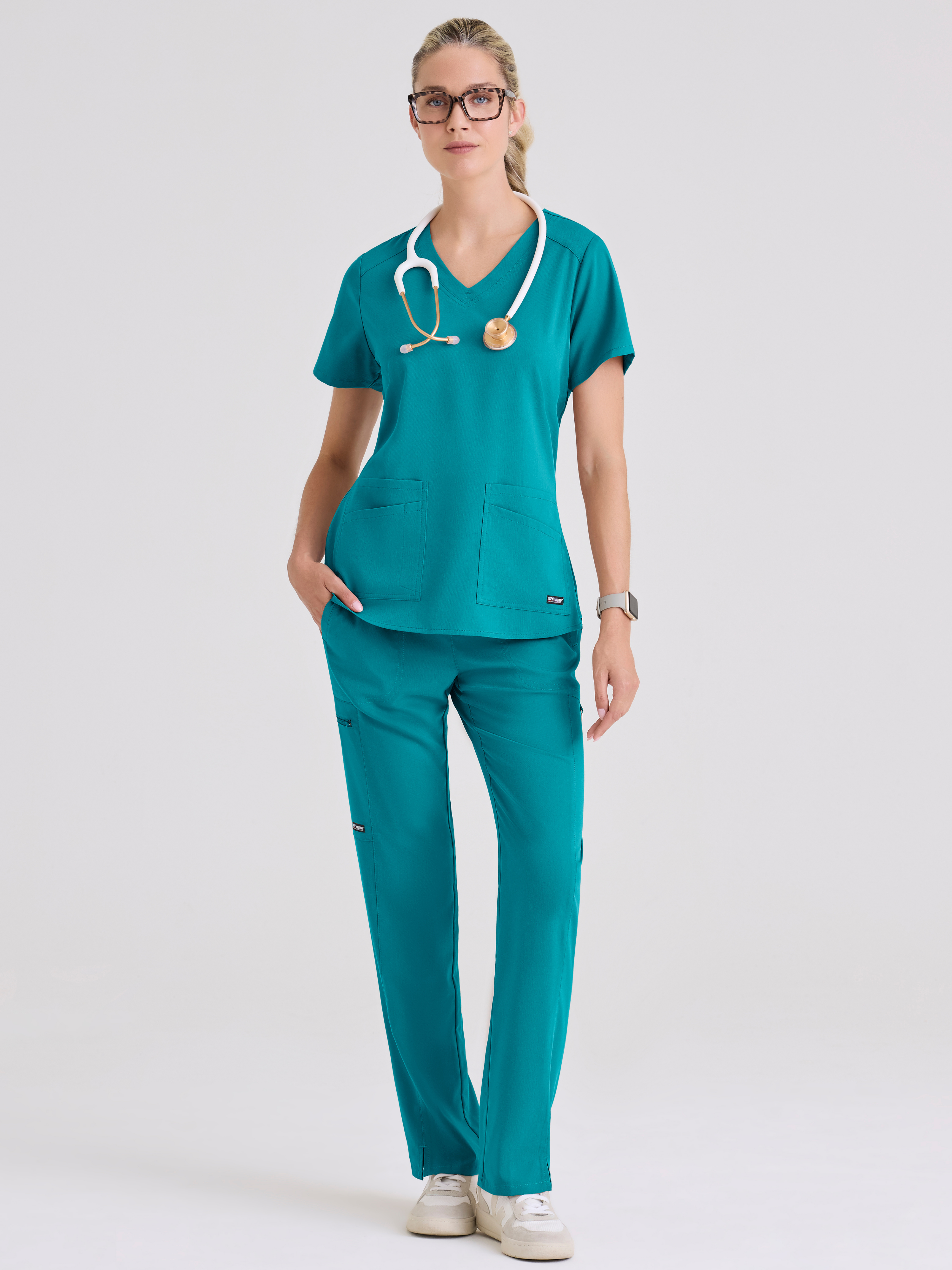 Emma 4-Pocket V-Neck Scrub Top Grey's Anatomy™ by BARCO® Spandex Stretch