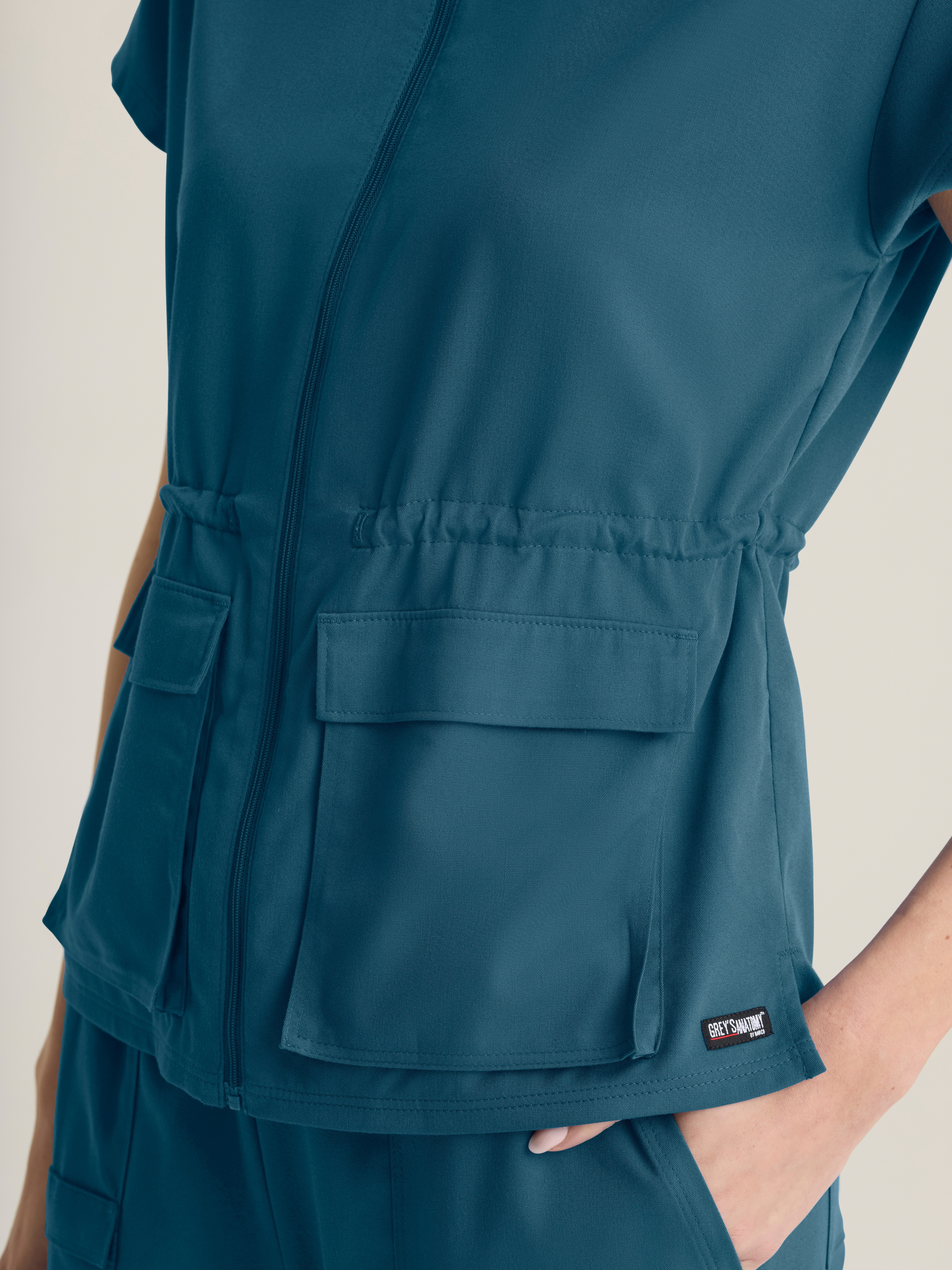 Nina Women's 2-pocket Mock Neck Zip Front Top Grey's Anatomy™ by Barco Spandex Stretch