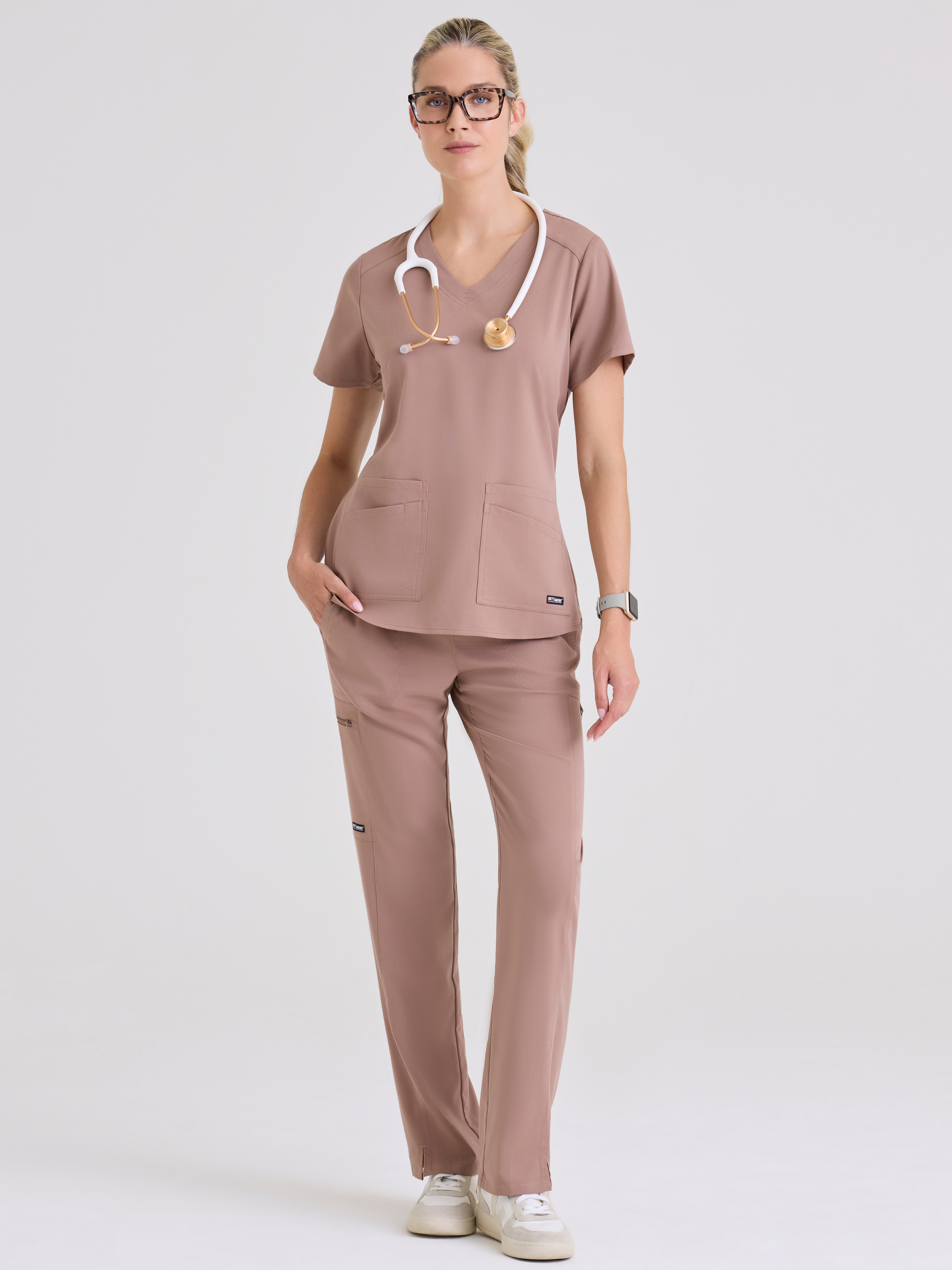 Emma 4-Pocket V-Neck Scrub Top Grey's Anatomy™ by BARCO® Spandex Stretch