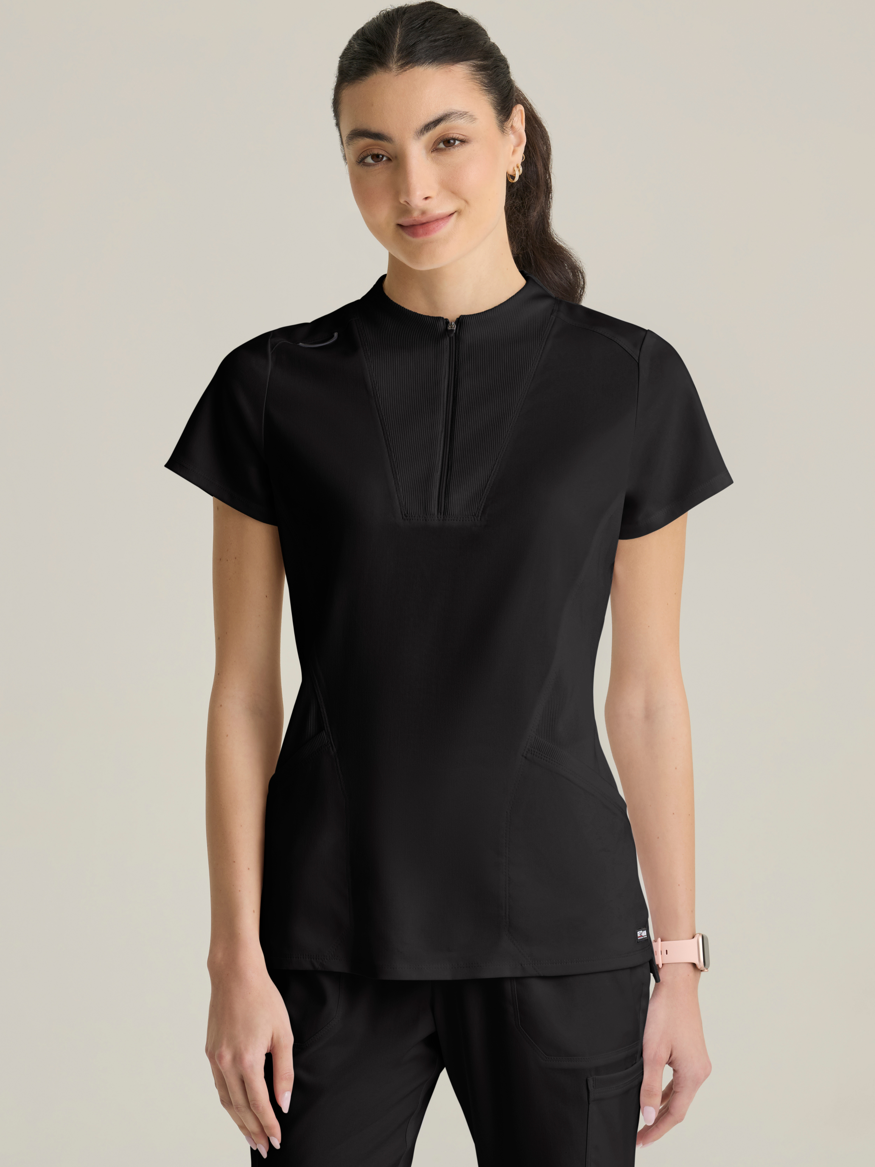Kristi 2-Pocket Knit Micro-Funnel Top Grey's Anatomy™ by BARCO® Spandex Stretch
