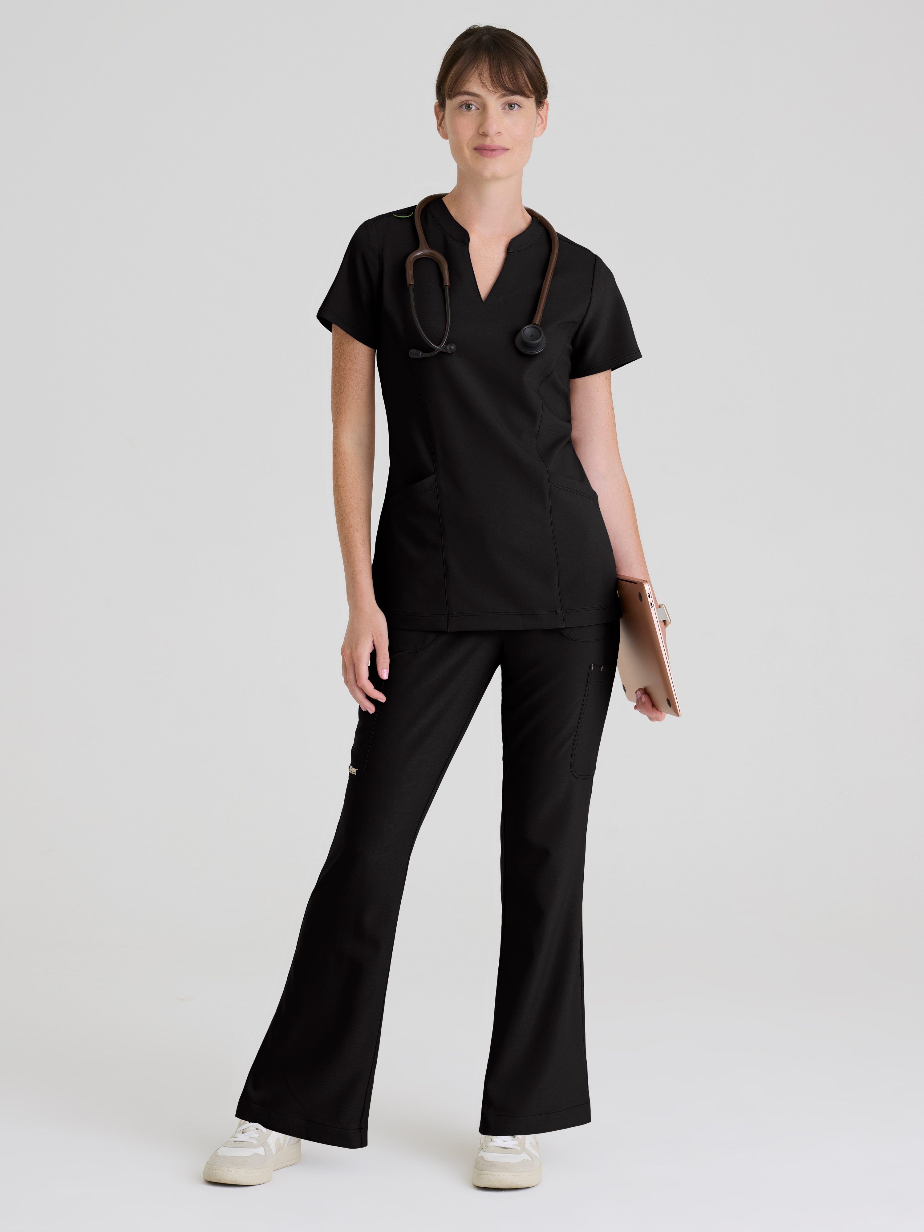 Sky 2-Pocket Banded Notched Neck Top Grey's Anatomy™ by BARCO® Evolve