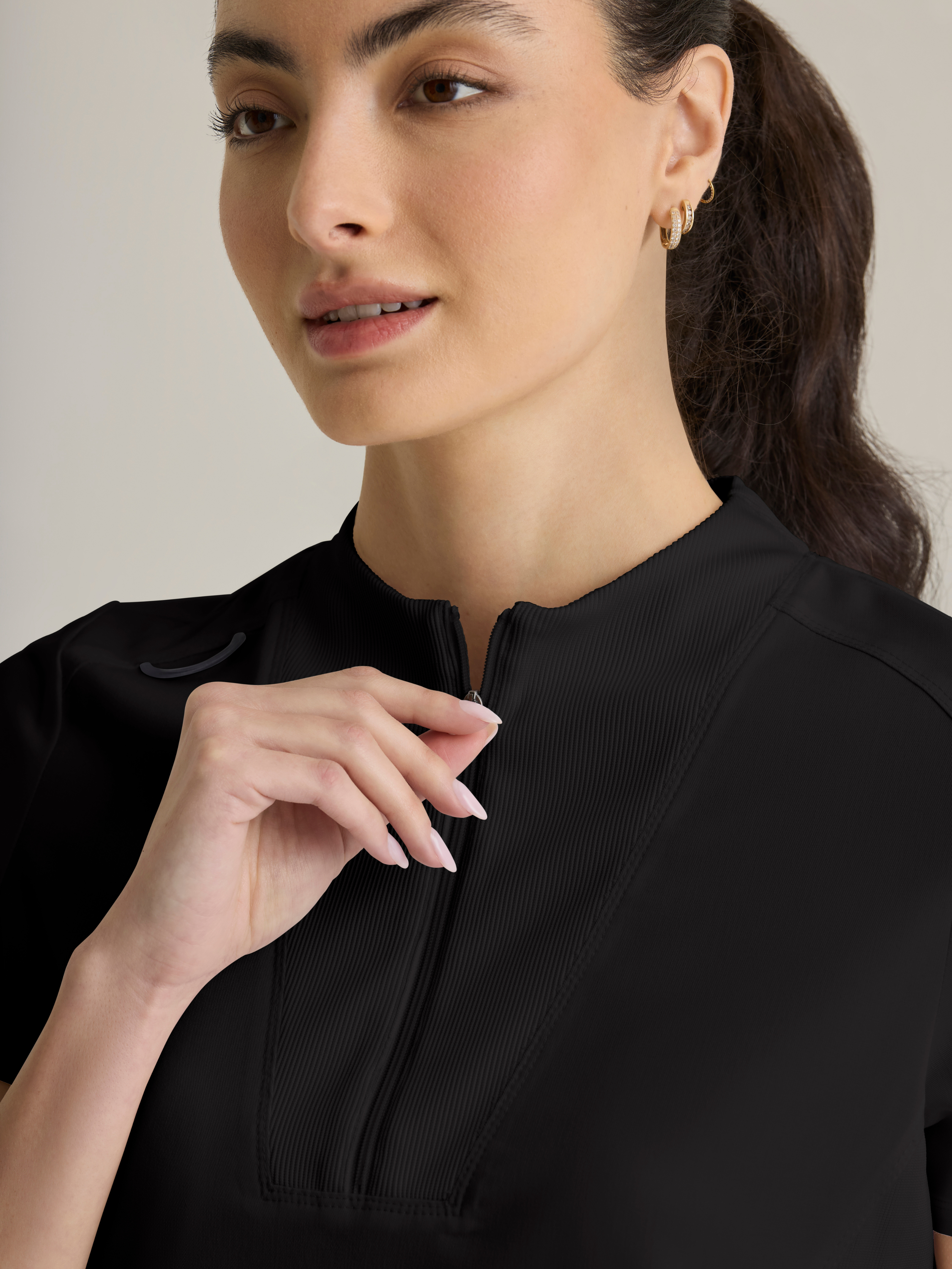 Kristi 2-Pocket Knit Micro-Funnel Top Grey's Anatomy™ by BARCO® Spandex Stretch