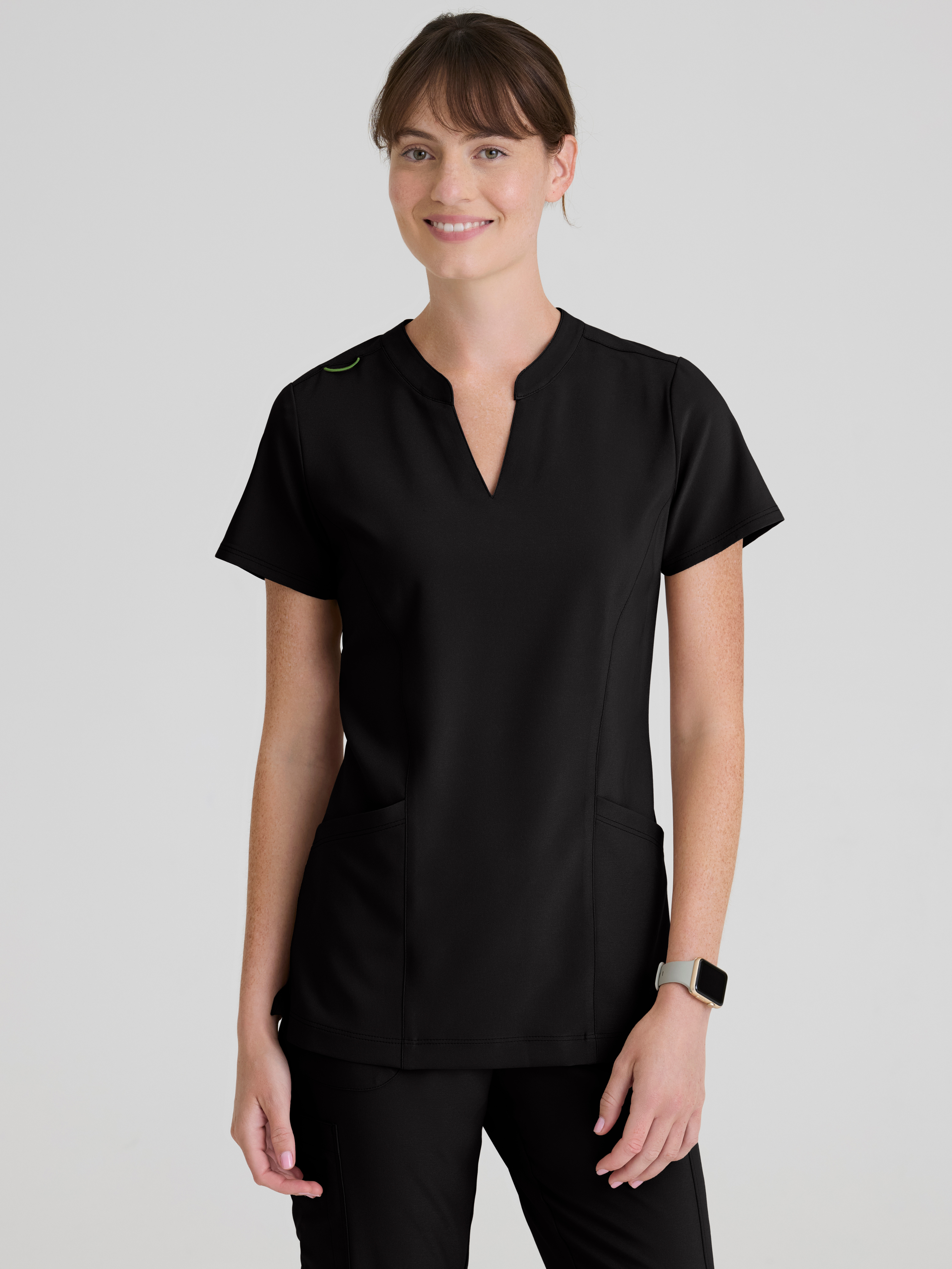 Sky 2-Pocket Banded Notched Neck Top Grey's Anatomy™ by BARCO® Evolve