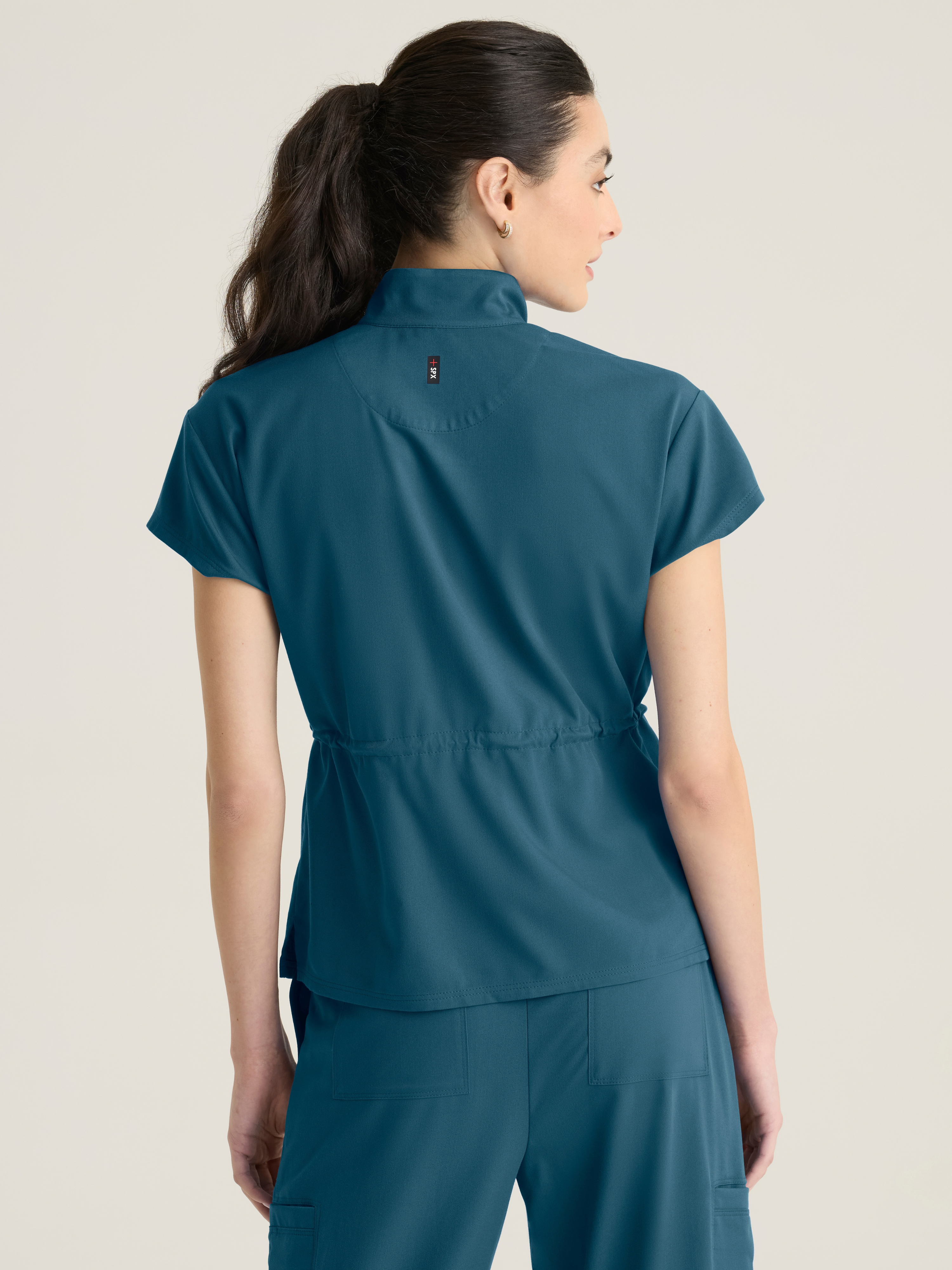 Nina Women's 2-pocket Mock Neck Zip Front Top Grey's Anatomy™ by Barco Spandex Stretch
