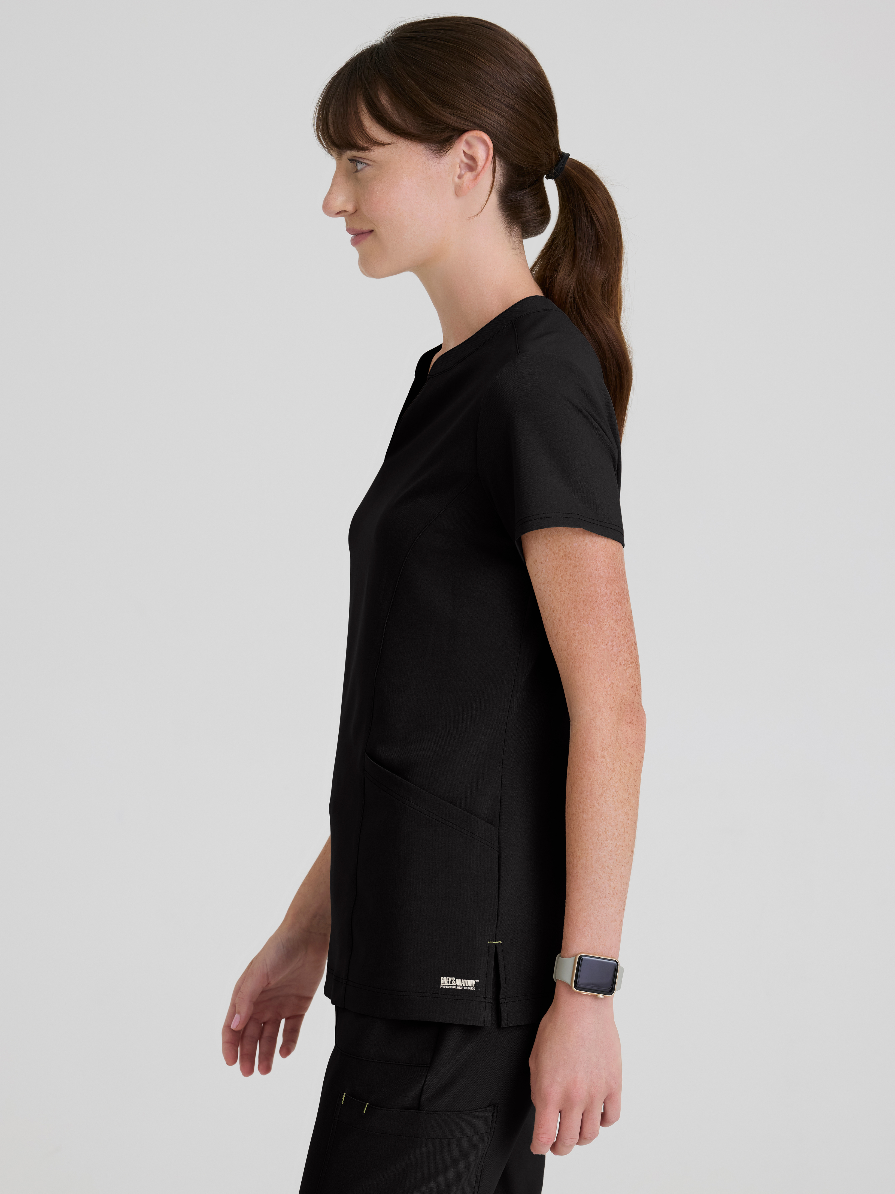 Sky 2-Pocket Banded Notched Neck Top Grey's Anatomy™ by BARCO® Evolve
