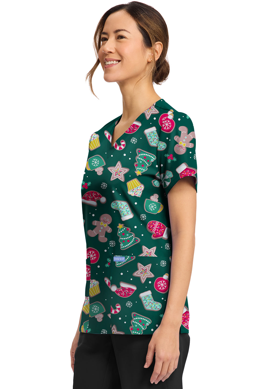 Women's Print V-Neck Top in WAITING FOR SANTA