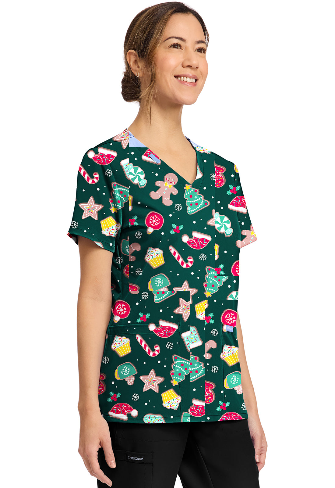 Women's Print V-Neck Top in WAITING FOR SANTA