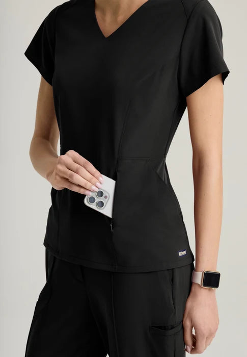 Spring Women's 3-Pocket Classic V-Neck Back Waist Detail Top Grey's Anatomy™ by Barco Cultivate