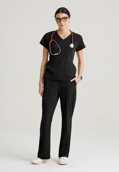 Spring Women's 3-Pocket Classic V-Neck Back Waist Detail Top Grey's Anatomy™ by Barco Cultivate
