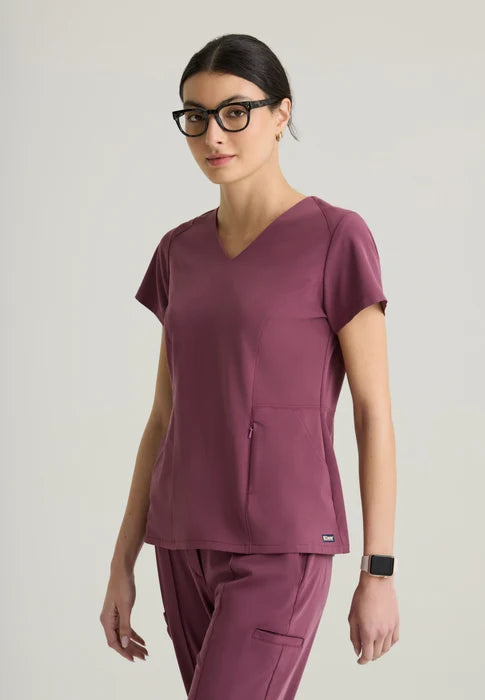 Spring Women's 3-Pocket Classic V-Neck Back Waist Detail Top Grey's Anatomy™ by Barco Cultivate