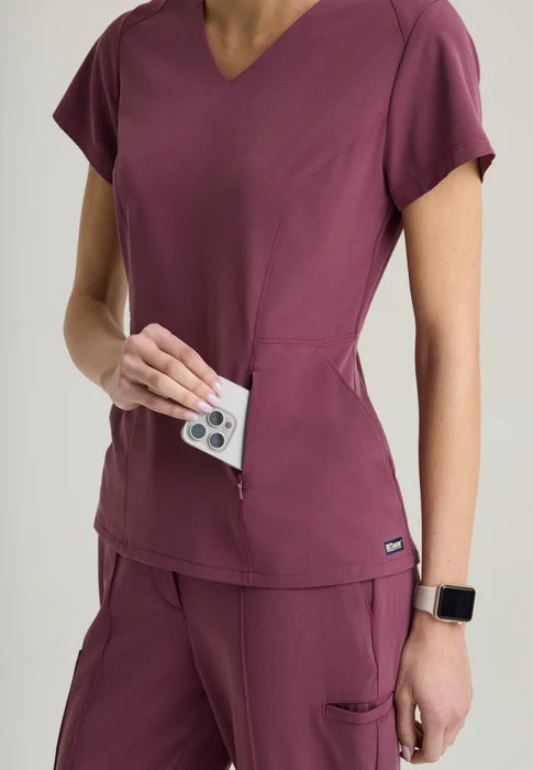 Spring Women's 3-Pocket Classic V-Neck Back Waist Detail Top Grey's Anatomy™ by Barco Cultivate