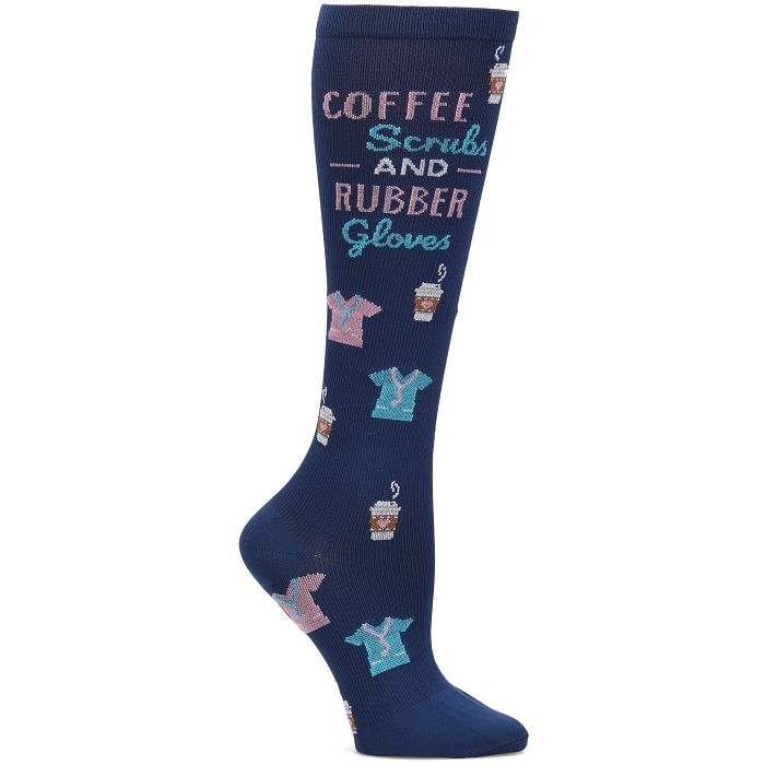 Women's Nursemates Compression Socks in "Coffee Scrubs and Rubber Gloves"