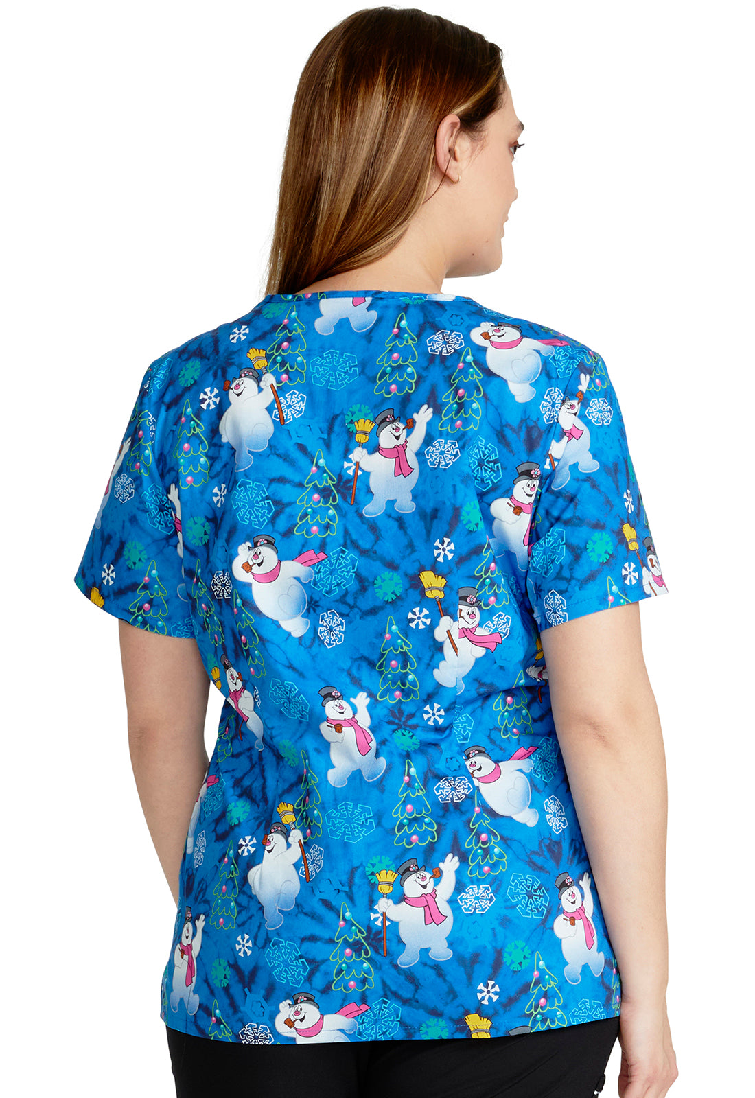 Women's V-Neck Print Top in Fun Frosty - BodyMoves Scrubs Boutique