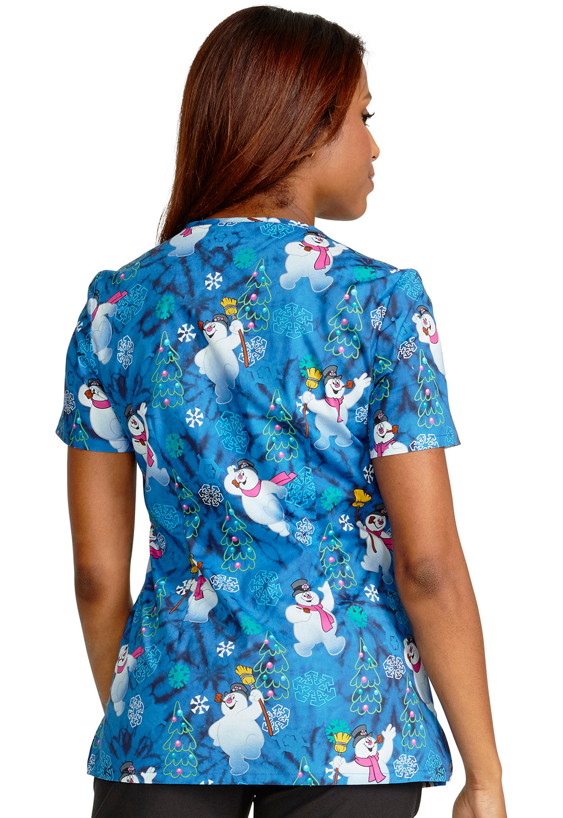 Women's V-Neck Print Top in Fun Frosty - BodyMoves Scrubs Boutique