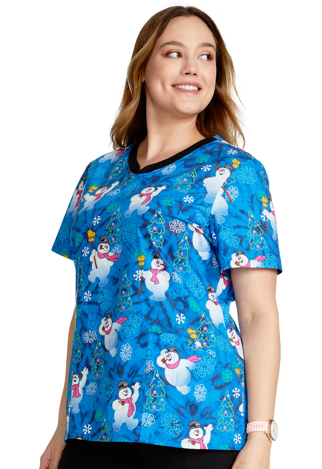 Women's V-Neck Print Top in Fun Frosty - BodyMoves Scrubs Boutique