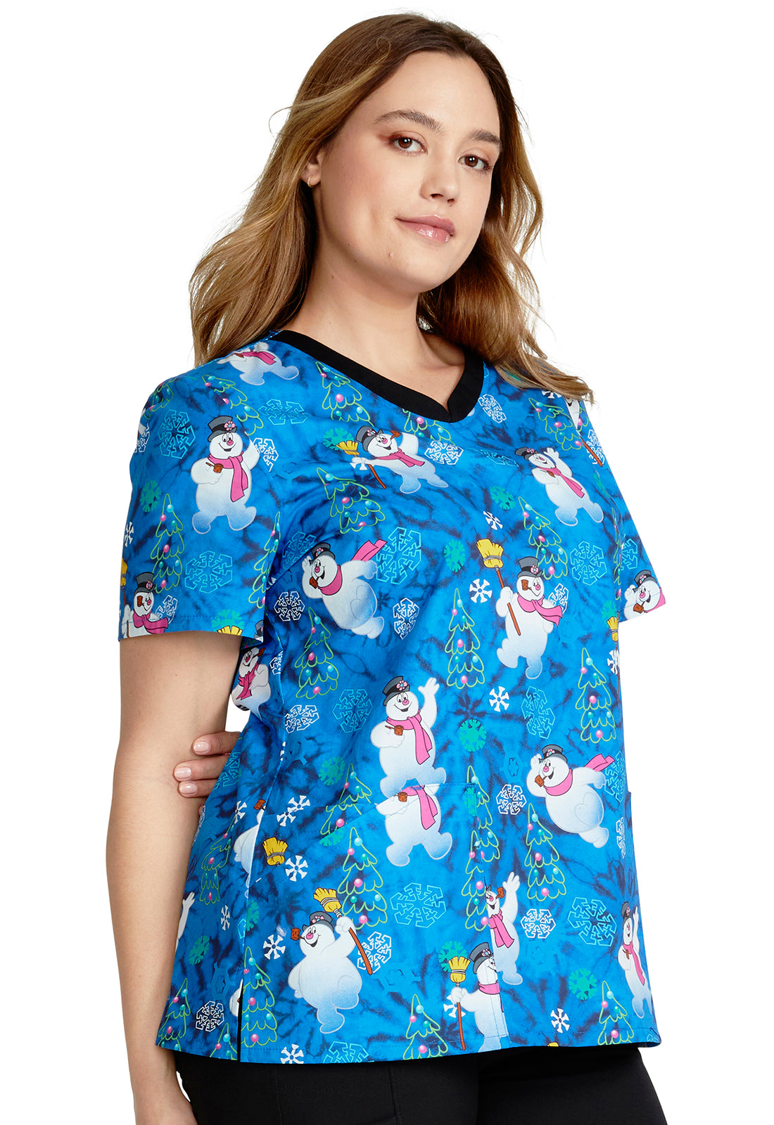 Women's V-Neck Print Top in Fun Frosty - BodyMoves Scrubs Boutique
