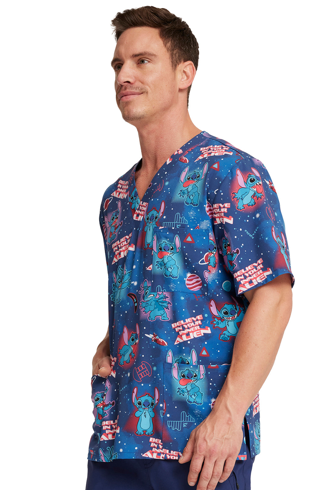 Men's V-Neck Print Top in Inner Alien