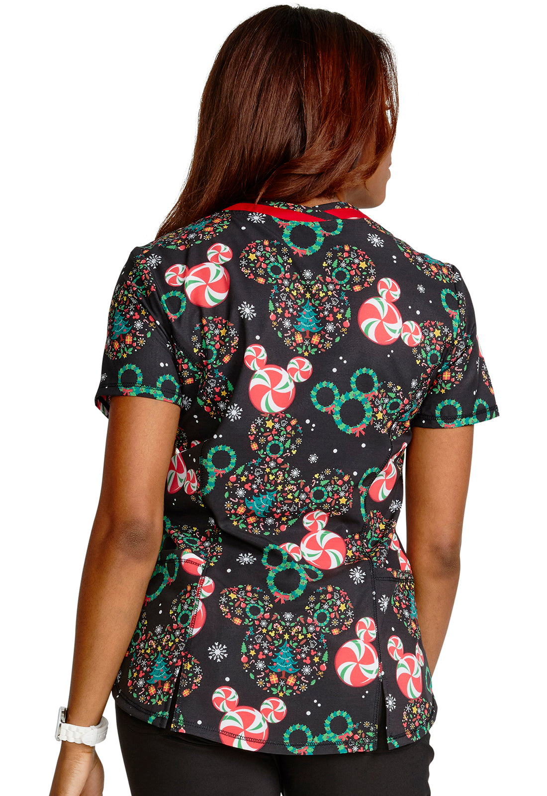 Women's Shaped V-Neck Print Top in Holiday Heads
