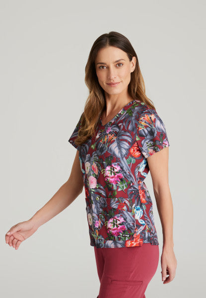 Grey's Anatomy Ella Print Scrub Top in "Palm Garden"