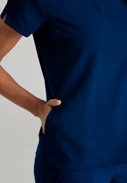 Women's Grey's Anatomy 2 Pocket Banded Collar "Avery" Top