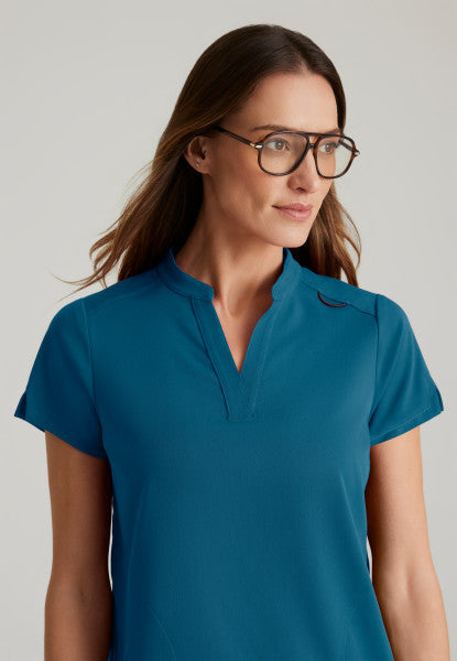 Women's Grey's Anatomy 2 Pocket Banded Collar "Avery" Top