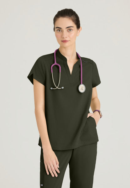 Women's Grey's Anatomy 2 Pocket Banded Collar "Avery" Top