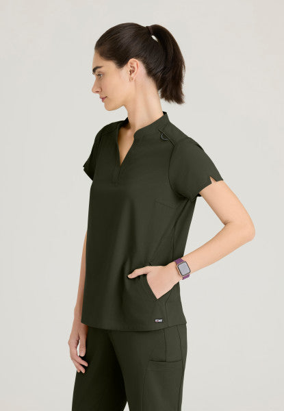 Women's Grey's Anatomy 2 Pocket Banded Collar "Avery" Top