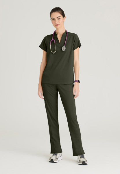 Women's Grey's Anatomy 2 Pocket Banded Collar "Avery" Top