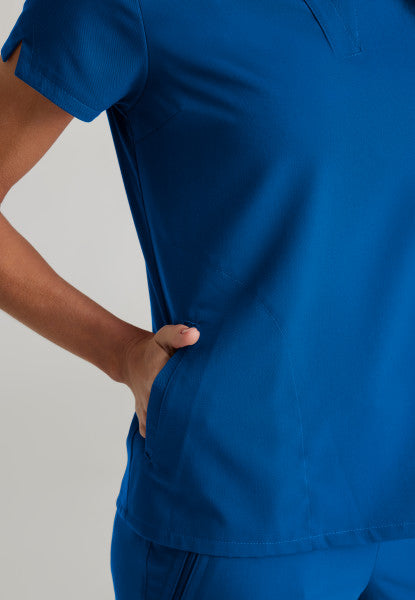 Women's Grey's Anatomy 2 Pocket Banded Collar "Avery" Top