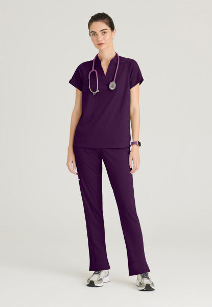 Women's Grey's Anatomy 2 Pocket Banded Collar "Avery" Top
