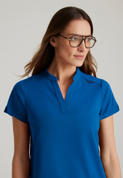 Women's Grey's Anatomy 2 Pocket Banded Collar "Avery" Top