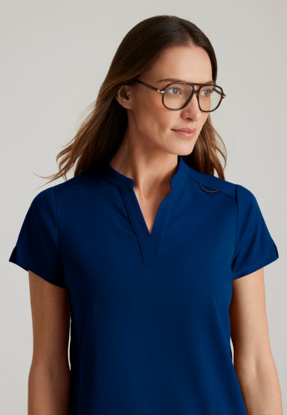 Women's Grey's Anatomy 2 Pocket Banded Collar "Avery" Top