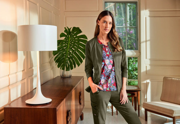 Grey's Anatomy Ella Print Scrub Top in "Palm Garden"