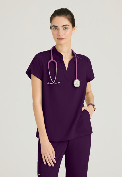 Women's Grey's Anatomy 2 Pocket Banded Collar "Avery" Top