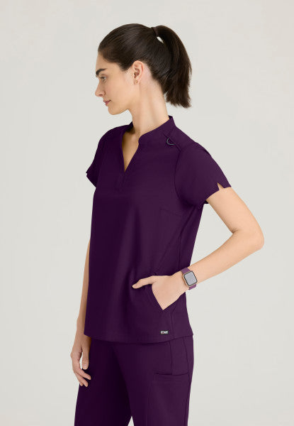Women's Grey's Anatomy 2 Pocket Banded Collar "Avery" Top