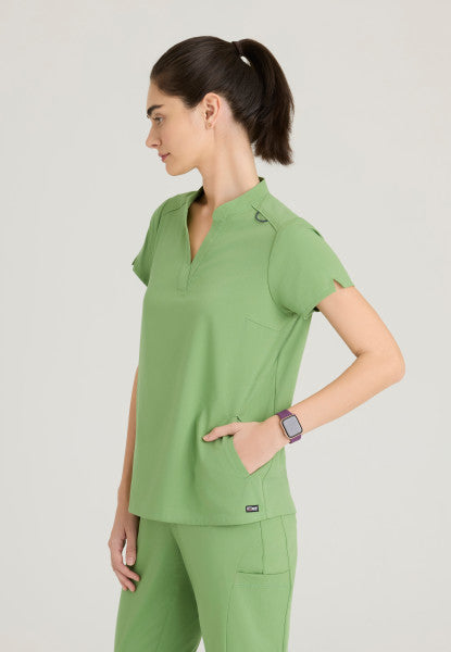 Women's Grey's Anatomy 2 Pocket Banded Collar "Avery" Top