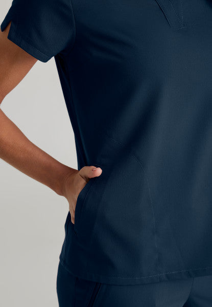 Women's Grey's Anatomy 2 Pocket Banded Collar "Avery" Top