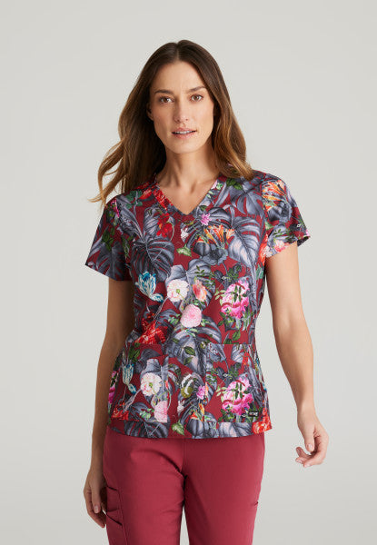Grey's Anatomy Ella Print Scrub Top in "Palm Garden"