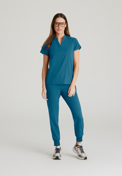 Women's Grey's Anatomy 2 Pocket Banded Collar "Avery" Top