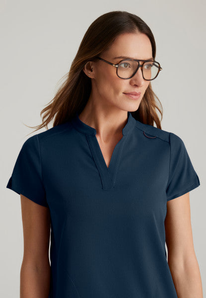 Women's Grey's Anatomy 2 Pocket Banded Collar "Avery" Top