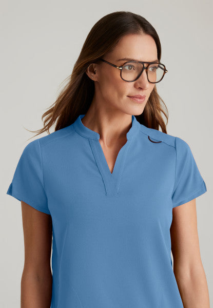 Women's Grey's Anatomy 2 Pocket Banded Collar "Avery" Top