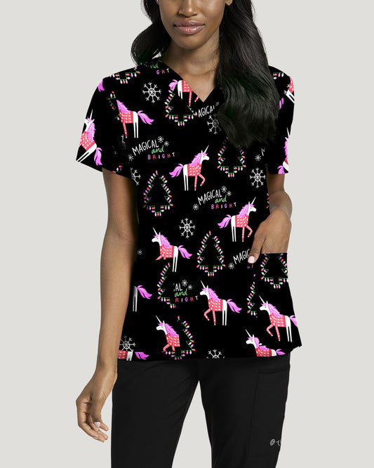 Women's V-Neck Print Top in "MAGICAL AND BRIGHT"