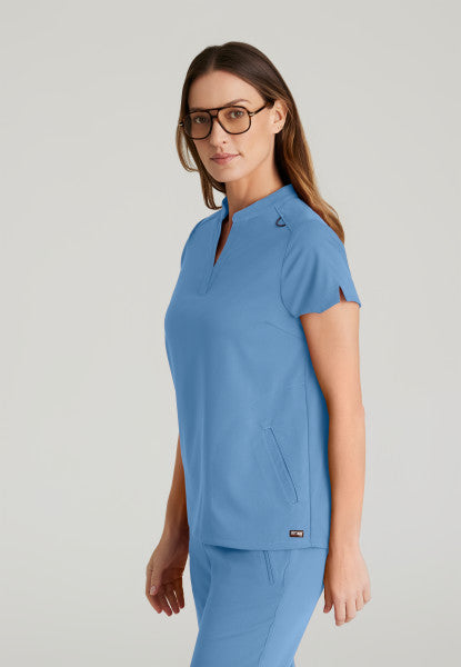Women's Grey's Anatomy 2 Pocket Banded Collar "Avery" Top